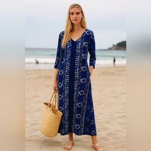 🌟7/25$ PRANEE Blue and White Button-Up Midi Dress